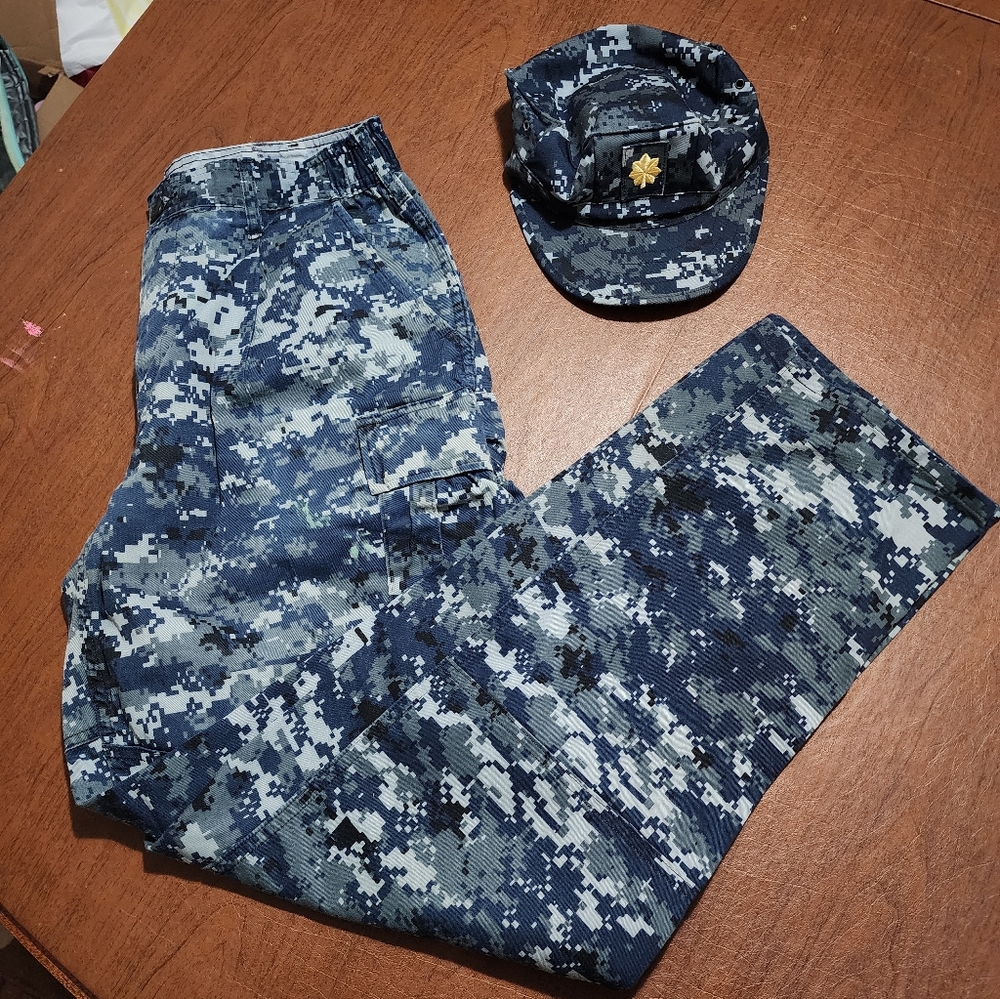 Digital Camo Cargo Military Style Pants & Matching Cap